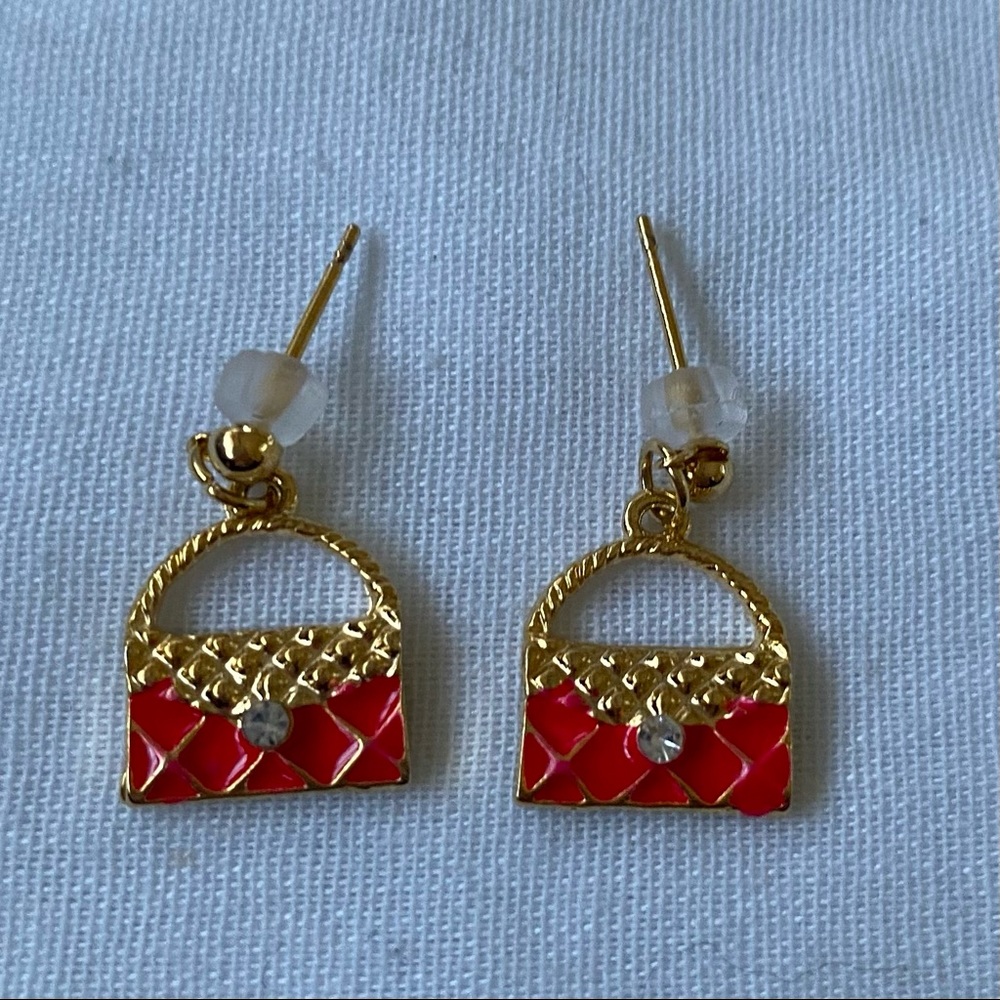 Fashion Jewelry Earrings Red And Hold Enamel Purse Post Back NWOT